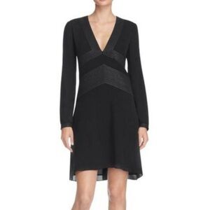 Tory Burch | Varenne Silk Tunic Dress V-neck Long Sleeves LBD Black Size 8